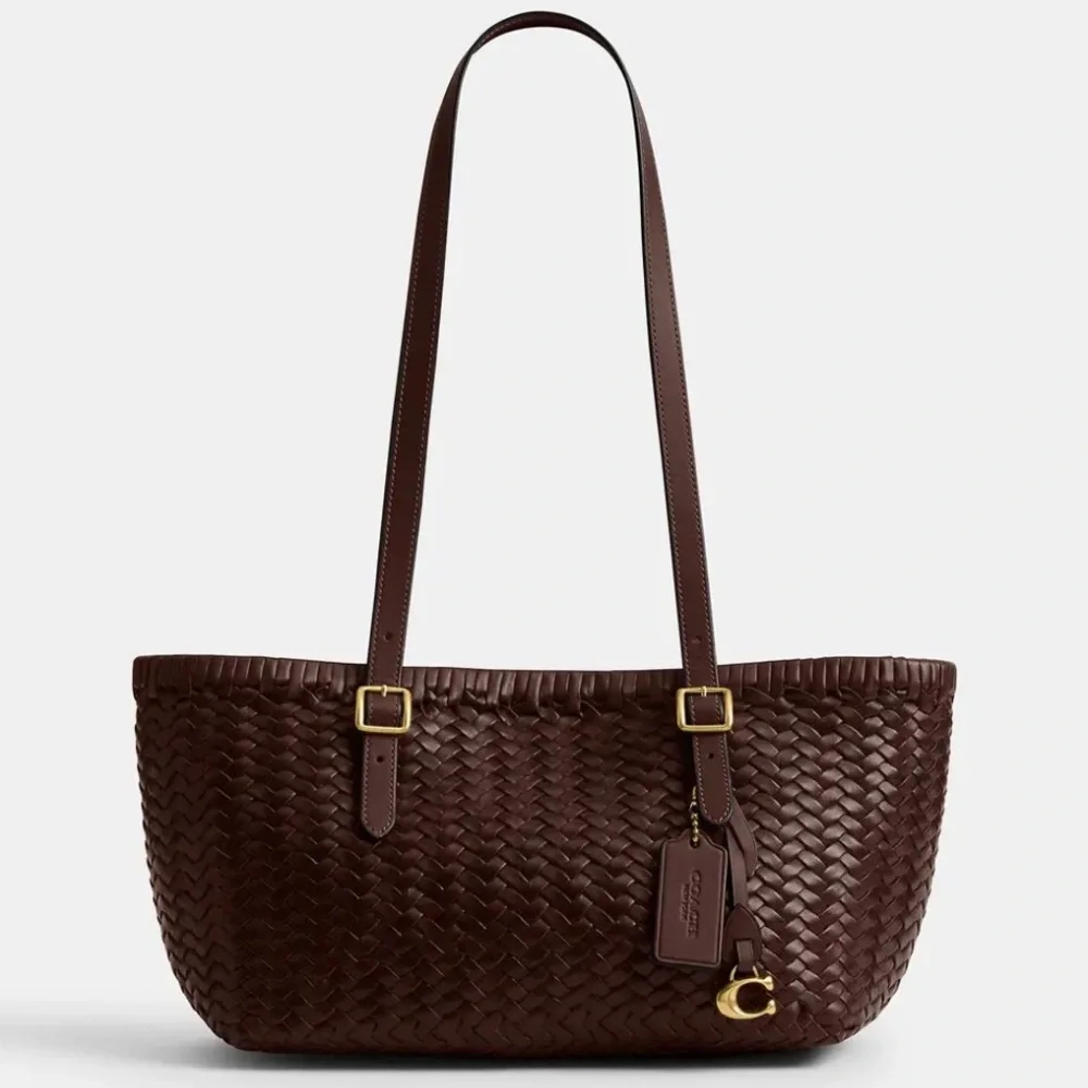 NWT Coach Woven Leather Swing Tote in Maple - Picture 1 of 8